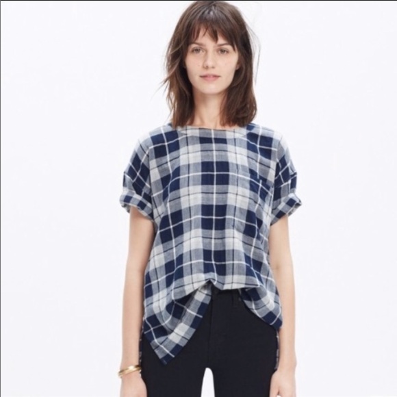 Madewell Tops - Madewell Blue Gray Oversized Tee Emporia Plaid